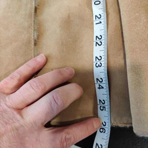 Guess Vintage Tan Genuine Suede Leather Coat with Faux Fur Trim Size Small - Picture 10 of 11